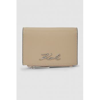 Portofel de piele cu logo metalic - Maro nisip