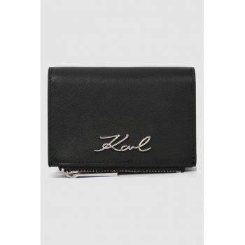 Portofel de piele cu logo metalic - Negru