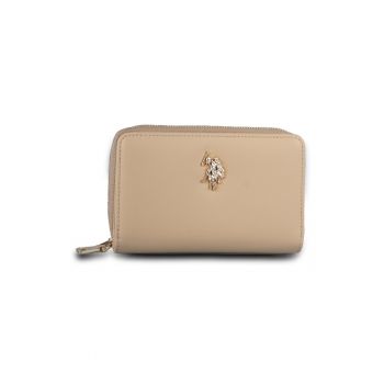 Portofel de piele ecologica cu logo metalic - Maro nisip