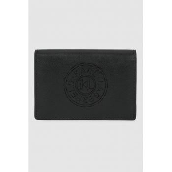 Portofel de piele si piele ecologica cu logo stantat - Negru