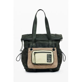 Rucsac cu buzunare exterioare - Verde inchis/Bej