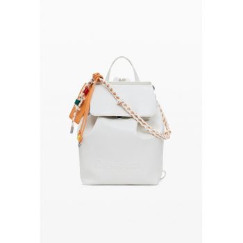 Rucsac de piele ecologica - Alb/Portocaliu dovleac