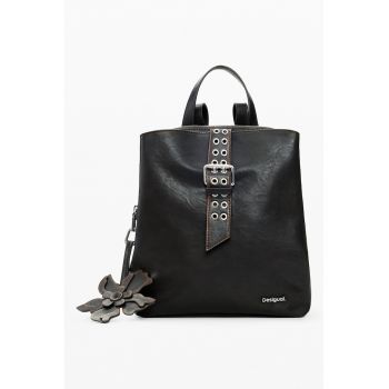 Rucsac de piele ecologica cu model - Maro inchis/Negru