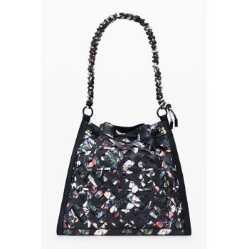 Rucsac de piele ecologica cu model tesut - Alb/Negru