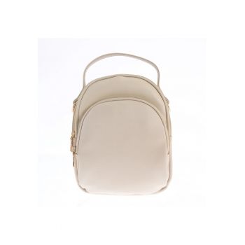 Rucsac elegant bej cu fermoare aurii si design minimalist