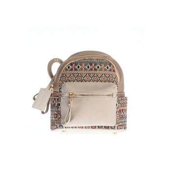 Rucsac modern bej cu imprimeu geometric