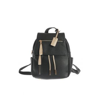 Rucsac negru din piele ecologica cu detalii aurii