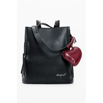 Rucsac tote cu etui in forma de inima - Negru