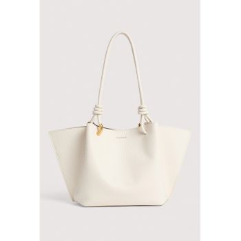 Set de geanta shopper de piele si etui Finn - Alb fildes