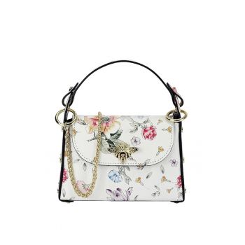 Geanta alba cu imprimeu floral din piele naturala 1602 122 19935 - Alb