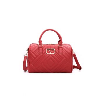 Geanta bowler de piele ecologica cu bareta detasabila - Rosu