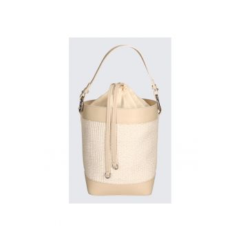 Geanta bucket cu garnituri de piele