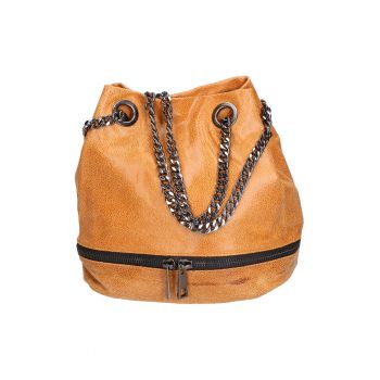 Geanta bucket de piele cu bareta de lant