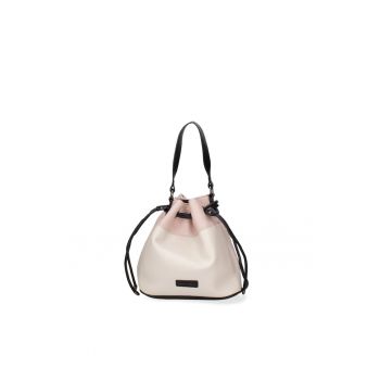 Geanta bucket de piele ecologica - Bej/Roz