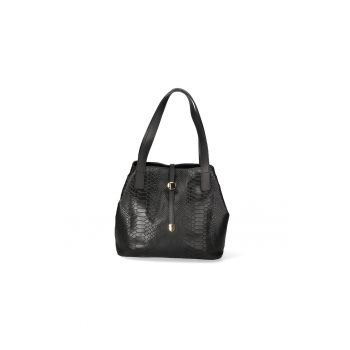 Geanta bucket din piele cu model piele de reptila - Negru