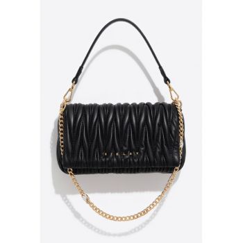 Geanta crossbody cu aspect matlasat - Negru