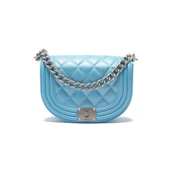Geanta crossbody cu bareta din lant - Albastru azur/Argintiu