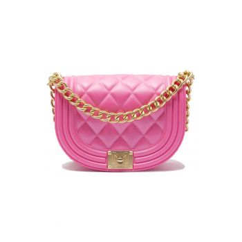 Geanta crossbody cu bareta din lant - Auriu/Roz inchis