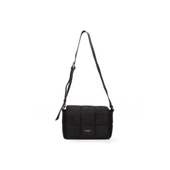 Geanta crossbody cu clapa si aspect matlasat - Negru