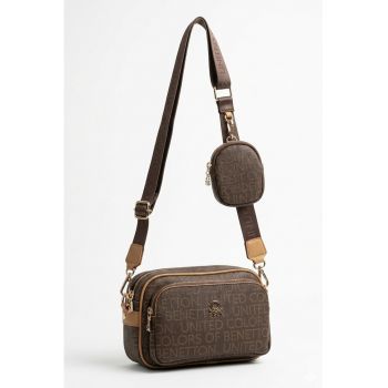 Geanta crossbody cu etui detasabil - Maro inchis/Maro camel
