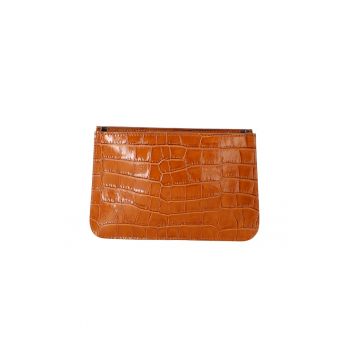 Geanta crossbody de piele cu aspect de piele de crocodil 25569 - Caramel