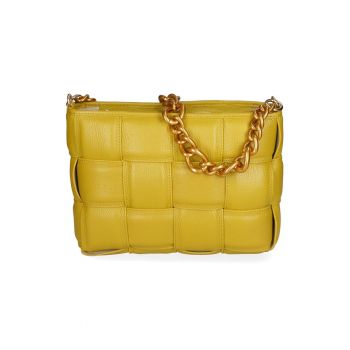 Geanta crossbody de piele cu bareta detasabila 37813 - Galben mustar