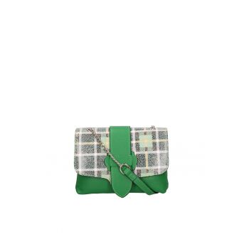 Geanta crossbody de piele cu bareta lant - Verde