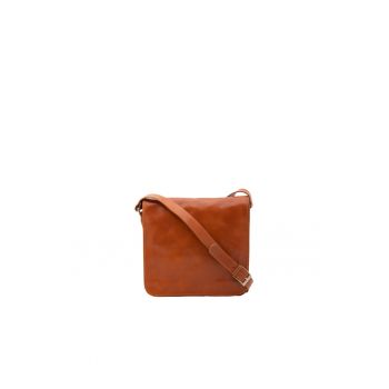 Geanta crossbody de piele cu clapa 210289 - Maro cognac