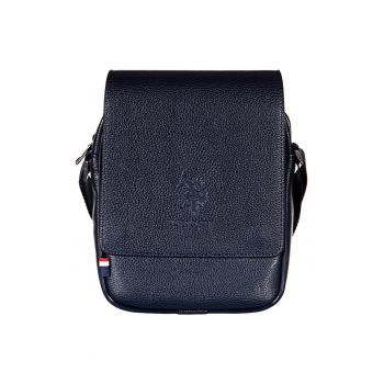 Geanta crossbody de piele cu clapa - Bleumarin