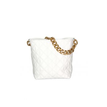 Geanta crossbody de piele cu garnituri cusute - Alb