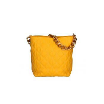 Geanta crossbody de piele cu garnituri cusute - Galben