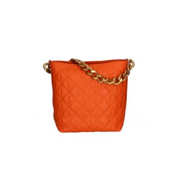 Geanta crossbody de piele cu garnituri cusute - Portocaliu