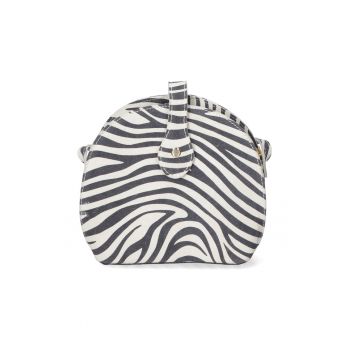 Geanta crossbody de piele cu model - Negru stins/Alb murdar