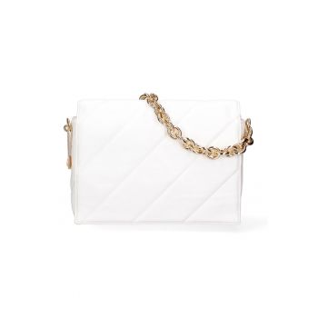 Geanta crossbody de piele ecologica cu bareta lant - Alb