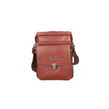 Geanta crossbody de piele ecologica cu logo 24587 - Maro inchis