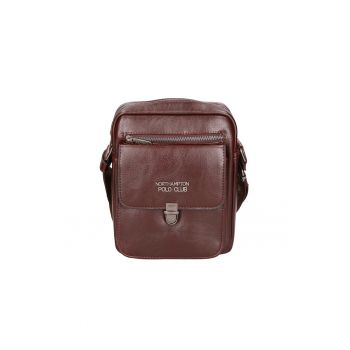 Geanta crossbody de piele ecologica cu logo 24587 - Maro