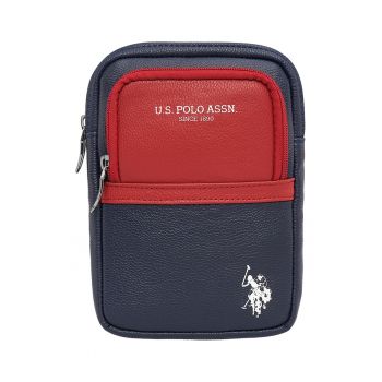 Geanta crossbody de piele ecologica in doua nuante - Rosu/Bleumarin