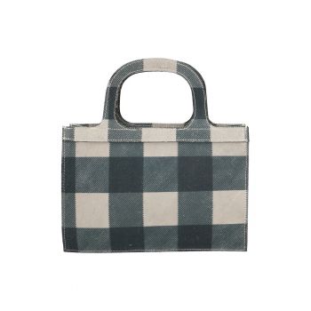 Geanta crossbody de piele intoarsa in carouri - Gri deschis