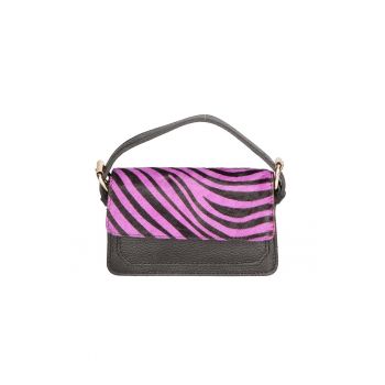 Geanta crossbody de piele si piele cu par scurt - Negru/Roz deschis