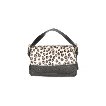 Geanta crossbody de piele si piele cu par scurt