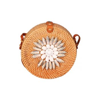 Geanta crossbody din paie - Alb/Bej