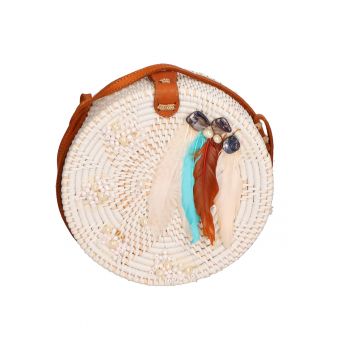 Geanta crossbody din paie - Alb/Turcoaz