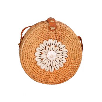 Geanta crossbody din paie - Portocaliu deschis