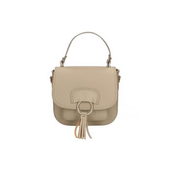 Geanta crossbody din piele cu clapa - Maro taupe