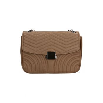 Geanta crossbody din piele cu garnituri cusute - Maro taupe