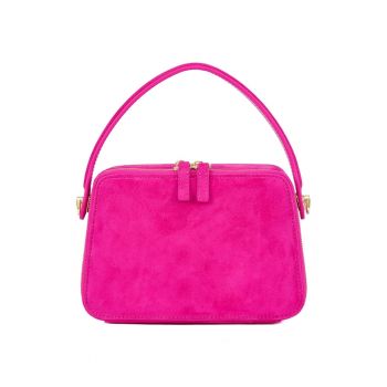 Geanta crossbody din piele intoarsa cu bareta ajustabila - Fucsia