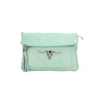 Geanta crossbody din piele intoarsa cu canaf - Albastru deschis