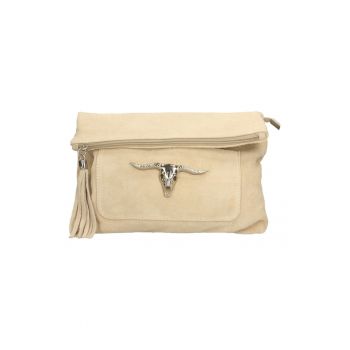 Geanta crossbody din piele intoarsa cu canaf - Bej