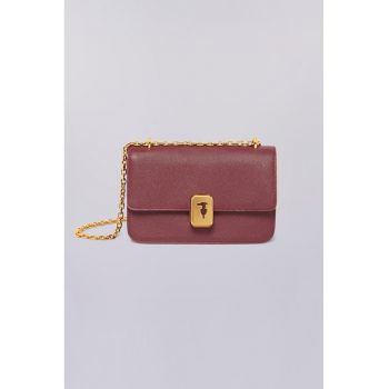 Geanta crossbody piele cu bareta lantdwqfwq - Roz zmeuriu - 13.5 x 20 x 7 CM