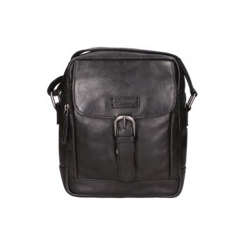 Geanta crossbody unisex de piele cu bareta ajustabila - Negru